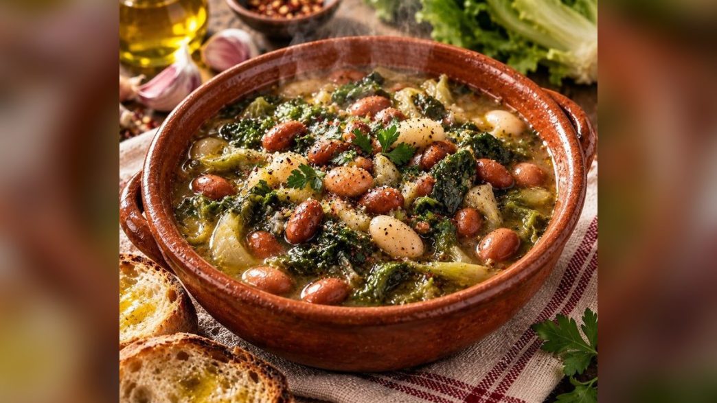 Ricetta Zuppa di scarola e fagioli laziale: fagioli in ammollo e cotture per 3 ore