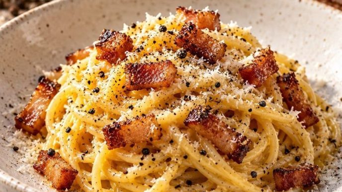 Spaghetti alla carbonara: ricetta laziale con pecorino, pancetta affumicata e uova